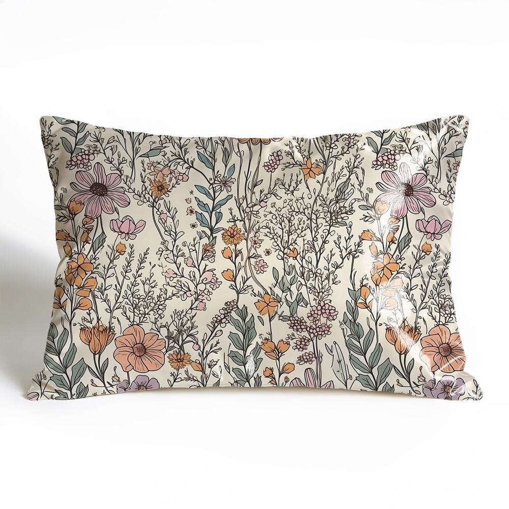 Floral Pillowcase Botanical Print Cottagecore Cream Decorative Satiny 20x30